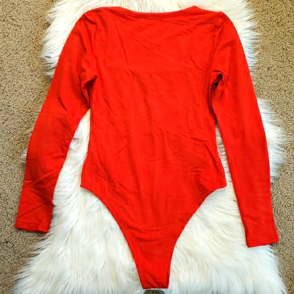New Red Long Sleeves Cozy Square Neck Bodysuit - Picture 8 of 8